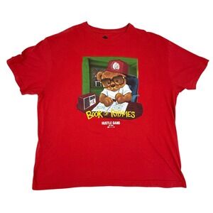 Hustle Gang Mens Book of Rhymes Bear Graphic T-Shirt Red Short Sleeve XL